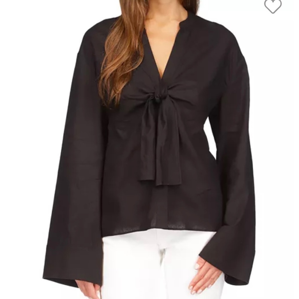 Michael Kors Solid Tie Front Black Blouse